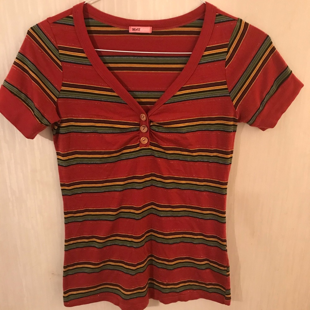 MAX RAVE Rust/Burnt Orange Striped  Shirt JUNIORS XL